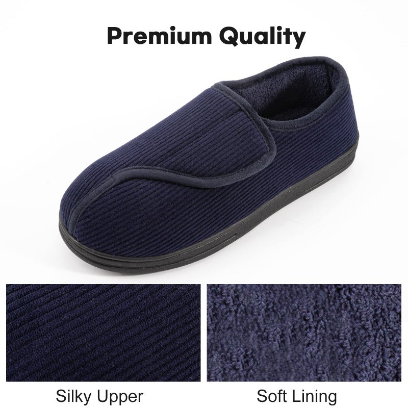 LongBay Men's Memory Foam Diabetic Slippers Comfy Warm Plush Fleece Arthritis Edema Swollen House Shoes (10, Navy Blue) - Image 4
